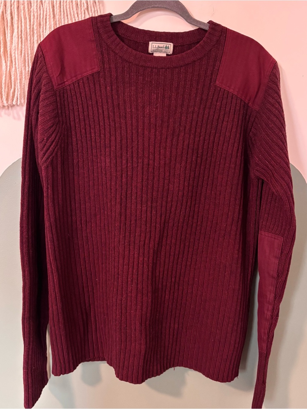 L.L. Bean Men’s Ribbed Commando Crewneck Sweater in Burgundy Wine